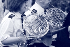 french_horns_playing_bw